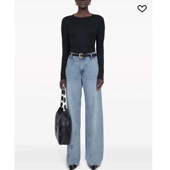 Anine Bing Black Fitted Long Sleeve ribbed Jane top - Picture 1 of 9